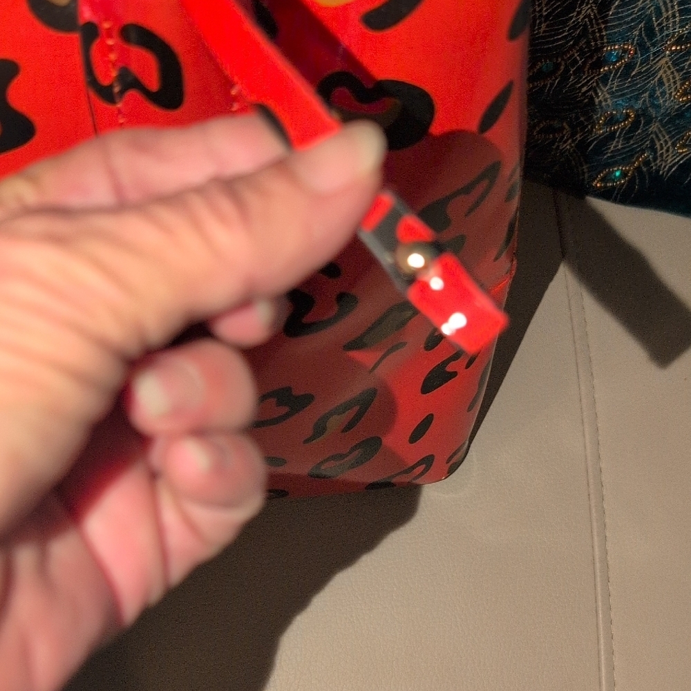 Orange Leopard Print Satchel with Bee Accent - Picture 3 of 15
